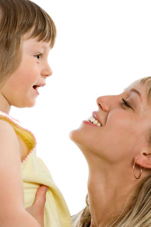 Happy young caucasian mother with her daughterの写真素材