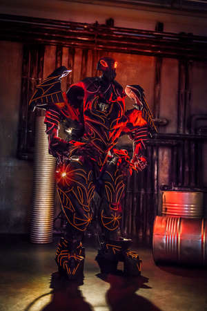 Futuristic power robots cyborg on industrial backgroundのeditorial素材