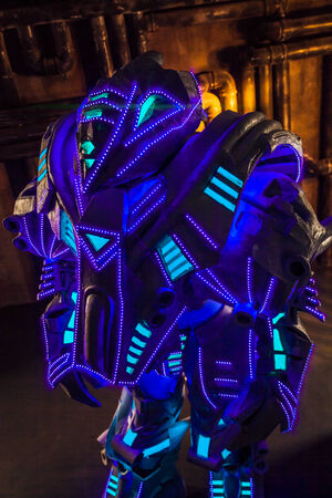 Futuristic power robots cyborg on industrial backgroundの写真素材