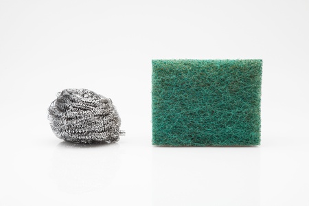 two scourer steel wool and green fiberの写真素材