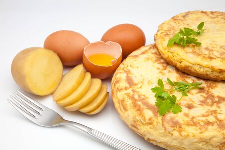 ingredients of omelette of potatoの写真素材