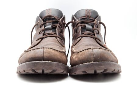 Leather boots with laces usedの写真素材
