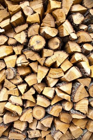 Wood stacked and dried for use in fuelの写真素材