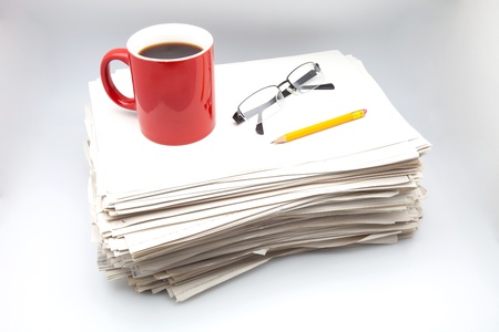 office work with coffee, pencil and glassesの写真素材
