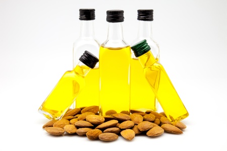 almond oil bottles on white fundの写真素材