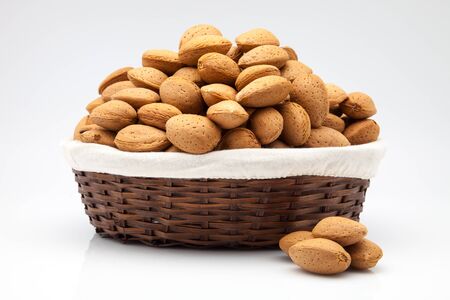 almond basket on white fundの写真素材