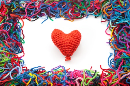I mark with woolen heart in white fundの写真素材