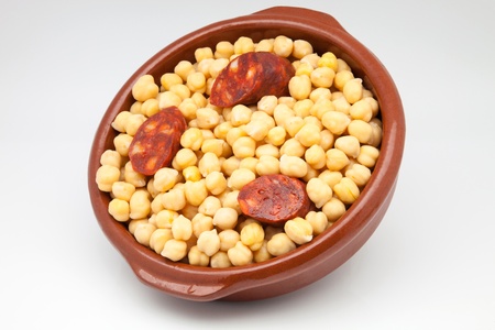 chickpeas cooked casserole with sausageの写真素材