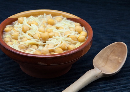 bowl of chickpeas with noodlesの写真素材