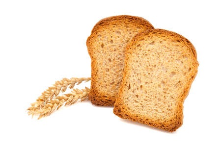 two toast slices on white fundの写真素材