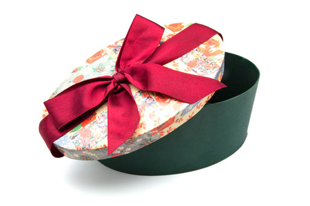 oval gift box on white fundの写真素材