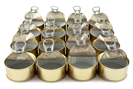 cans of preserved open and emptyの写真素材