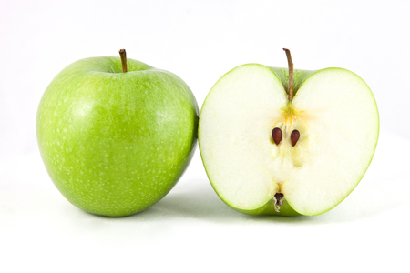 Green apple portion on white backgroundの写真素材