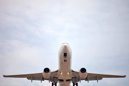 airliner taking off with a sky with clouds
