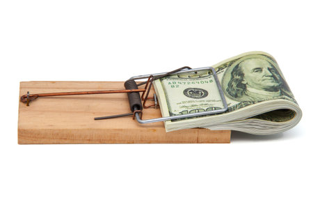 Mousetrap with hundred dollars billの写真素材