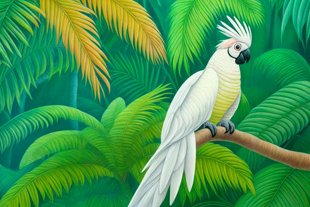 Modern digital painting of cockatoo parrot, animal painting canvas art, Generative AI.の素材