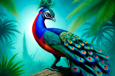 3d illustrations of peacocks and flowersの素材