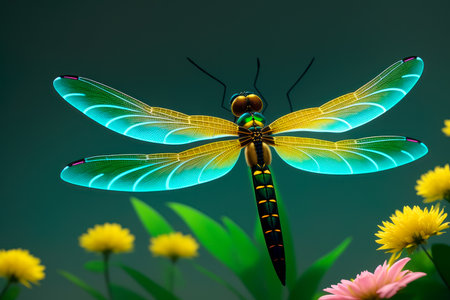 Digital painting art of dragonfly, illustration, flying dragonfly. Generative AI.の素材