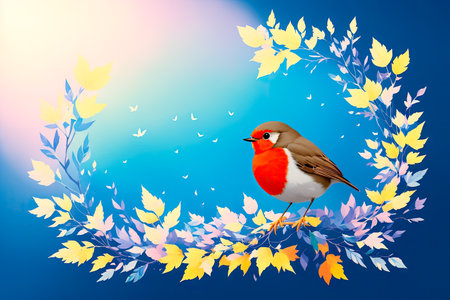 Beautiful European Robin (Erithacus rubecula) - Digital painting art. Generative AI.の素材