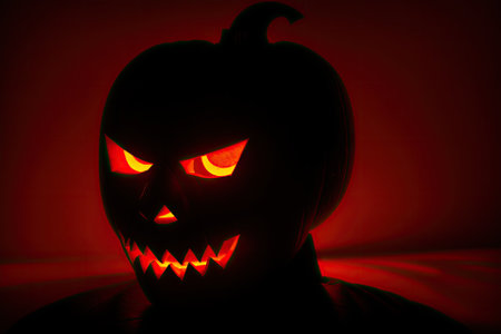 Halloween pumpkins under the moonlight, carved jack o lantern in the dark, generative ai artの素材
