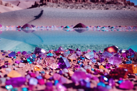 colorful crystals sitting on top of a table, luxury gems, generative ai illustrationの素材