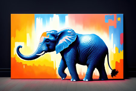 Modern drawing of elephant, Colorful magic elephant, cartoon style painting. Generative ai art illustration.の素材
