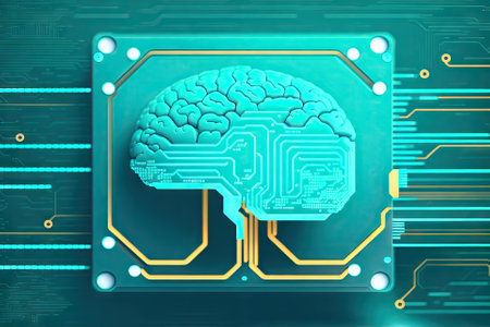 Abstract technology background with circuit board and human brain. 3D renderingの素材