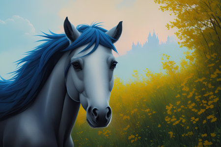 Colorful magic horse, cartoon style painting. Generative ai art illustration.の素材