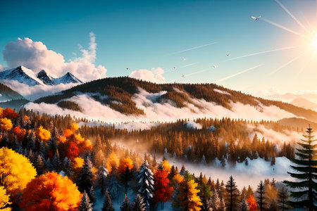 White cute bird in forest. digital painting art. Generative AI.の素材