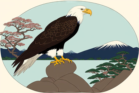 Bald eagle painting. Color, realistic, art portrait of a bald eagle on a canvas background. Generative AI.の素材