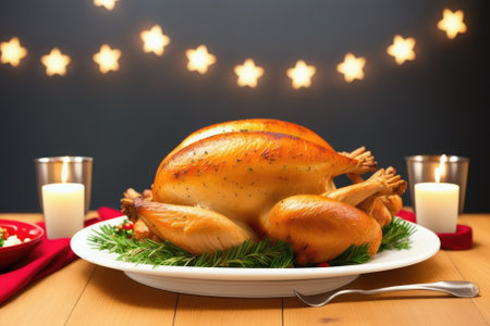 Festive celebration roasted turkey with gravy, generative ai, for Thanksgiving or Christmas.の素材