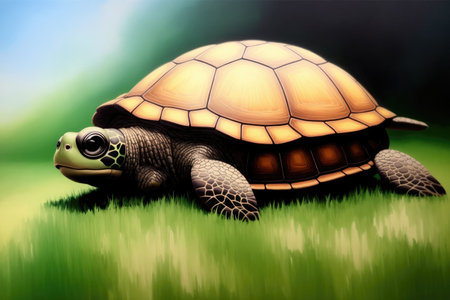 Cute colorful magic turtle, cartoon style painting. Generative ai art illustration.の素材