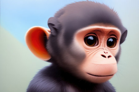 Colored digital drawing illustration. Colorful magic monkey, cartoon style painting. Generative ai art illustration. Abstract monkey for wall art, t-shirt, or poster.の素材
