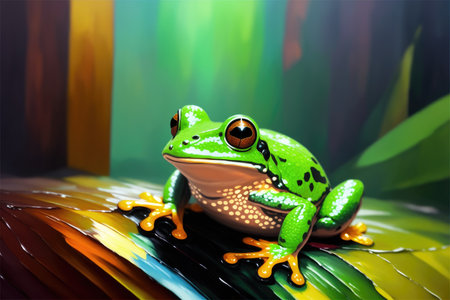 Cute colorful magic frog, cartoon style painting. Generative ai art illustration.の素材