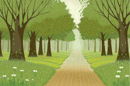 Mystical scenery painting of a rain in a forest, generative ai.の素材