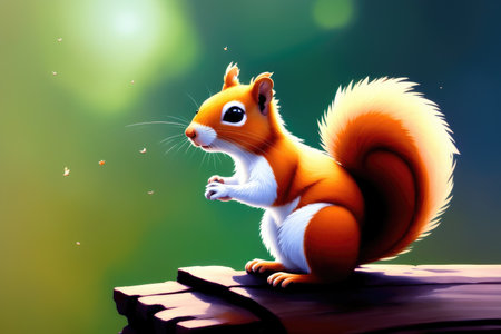 Modern colorful oil drawing of a Squirrel, Colorful magic cartoon style painting. Generative ai art illustration.の素材