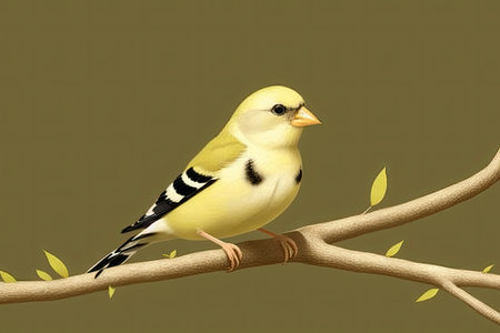 A colorful drawing of a yellow bird (American Goldfinch). art style. Generative AI.の素材