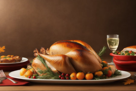 Festive celebration roasted turkey with gravy, generative ai, for Thanksgiving or Christmas.の素材