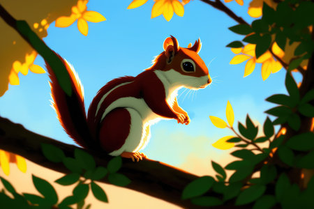 Modern colorful oil drawing of a Squirrel, Colorful magic cartoon style painting. Generative ai art illustration.の素材
