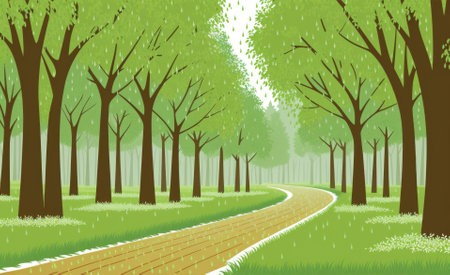 Mystical scenery painting of a rain in a forest, generative ai.の素材