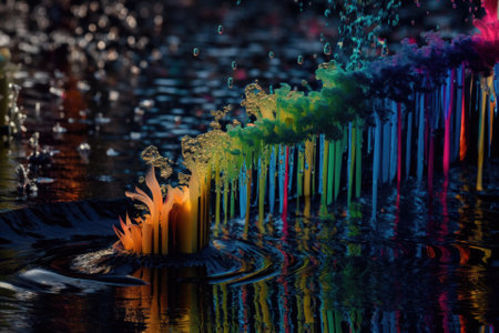 Multicolored abstract substance art, on black background, generative ai.の素材