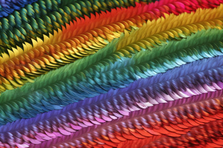 Colorful rainbow feather texture background, generative ai.の素材