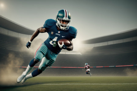 american football player running with ball in the grand arena, generative ai.の素材