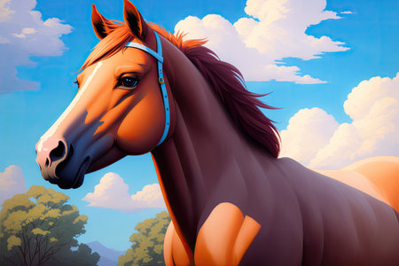 Colorful magic horse, cartoon style painting. Generative ai art illustration.の素材