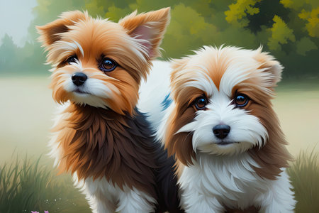 Colorful magic dog on cartoon style. Generative ai illustration.の素材