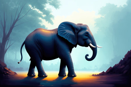 Modern drawing of elephant, Colorful magic elephant, cartoon style painting. Generative ai art illustration.の素材
