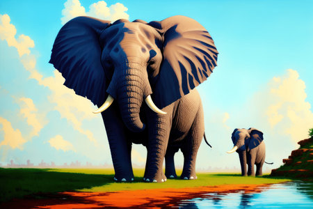 Modern drawing of elephant, Colorful magic elephant, cartoon style painting. Generative ai art illustration.の素材