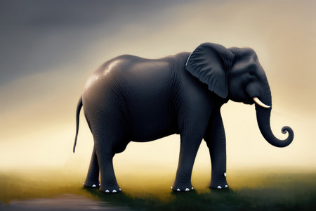 Modern drawing of elephant, Colorful magic elephant, cartoon style painting. Generative ai art illustration.の素材