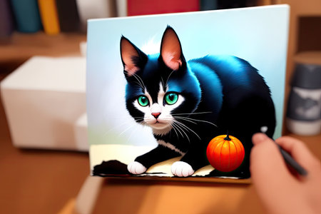 Colorful magic cat, cartoon style painting. Generative ai art illustration.の素材