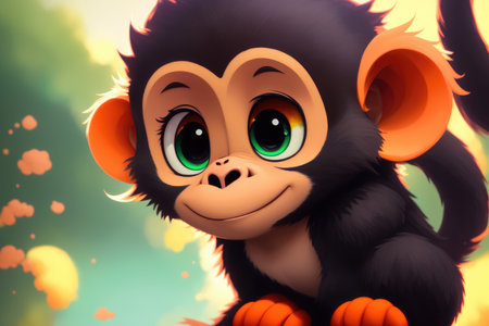 Colored digital drawing illustration. Colorful magic monkey, cartoon style painting. Generative ai art illustration. Abstract monkey for wall art, t-shirt, or poster.の素材
